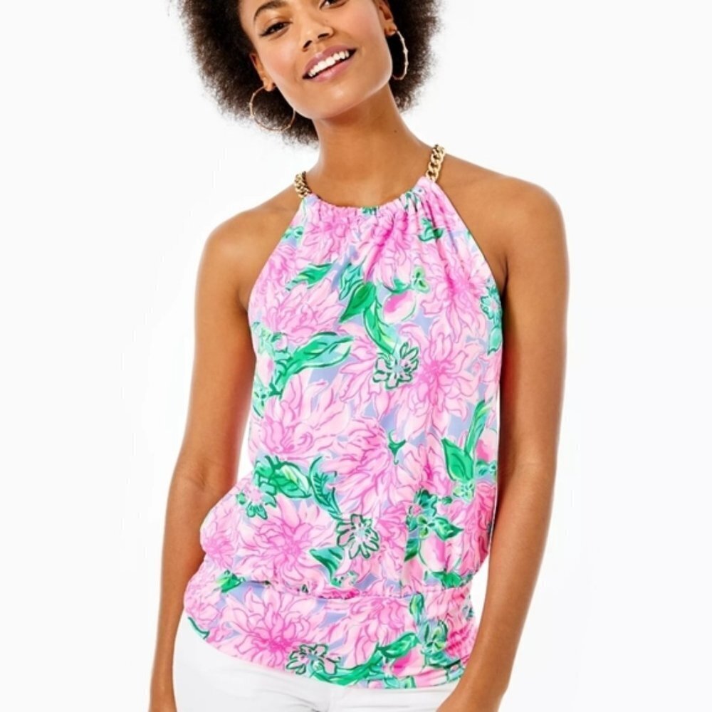 Lilly Pulitzer Bowen Halter Top Pink Blossom Try Your Zest size Medium NWT